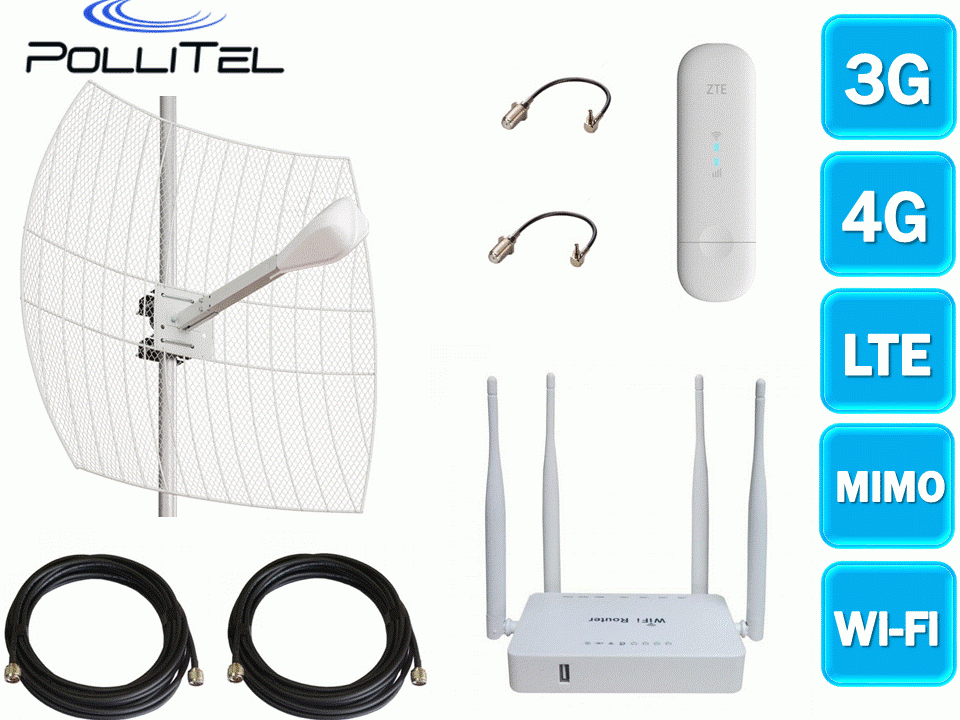 Комплект для усиления интернет сигнала "POLLITEL-3G/4G MIMO TURBO"